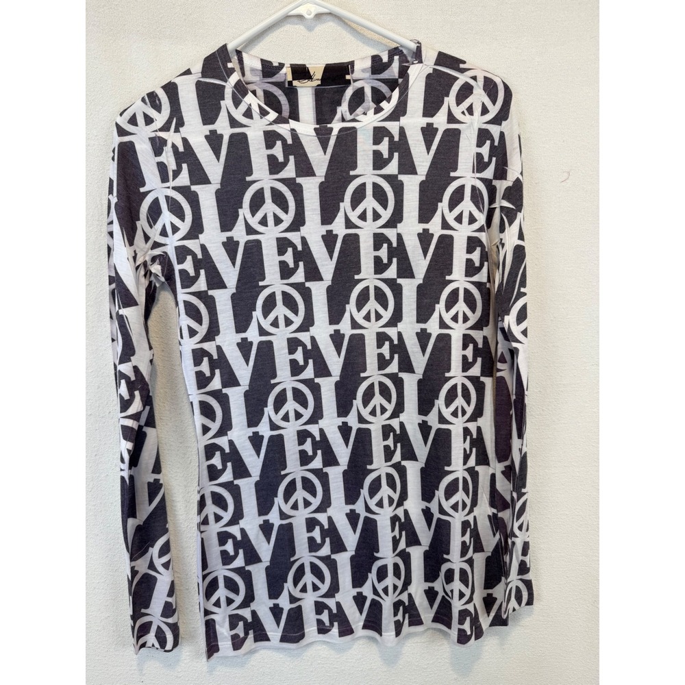 Vintage Havana Long Sleeve Top Black White Love Peace Sign T232LPWLOVE USA Made